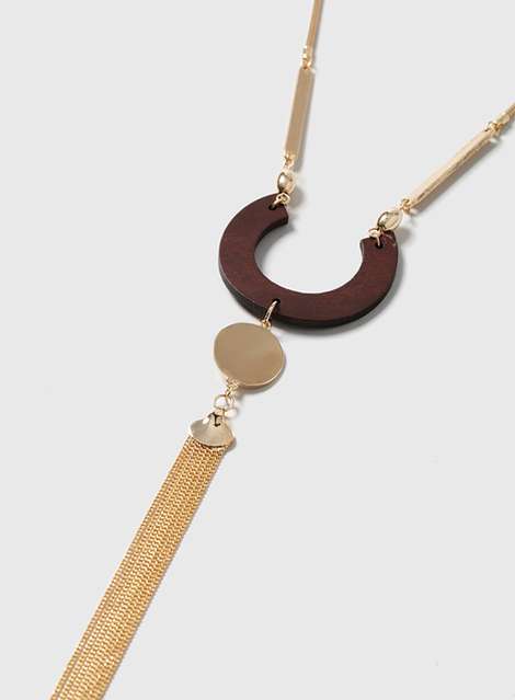 Long Wood and Tassel Necklace